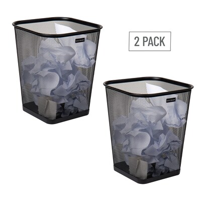 Mind Reader Metal Trash Can Without Lid, 5 Gallon, Black, 2/Pack (2SQUAGA-BLK)