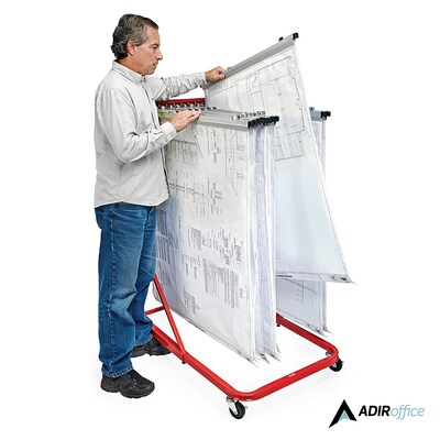 AdirOffice Blueprint Metal Mobile File Cart with Lockable Wheels, Red (613-RED)