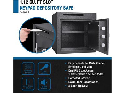 Barska Steel Depository Safe with Keypad Lock, 1.12 cu. ft., Black (AX13314)