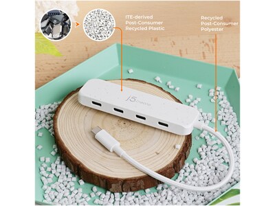 j5create Eco-Friendly 4-Port USB Type-C Hub, Pure White (JCH345EW)