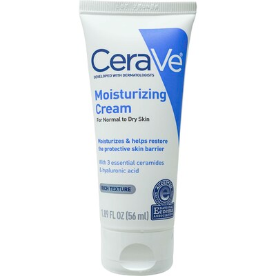 CeraVe Moisturizing Cream, 1.89 oz Trial Size Bottle, 9 Bottles/Bag, 12 Bags/Carton