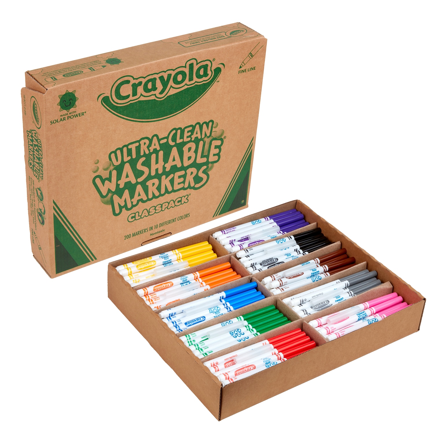 Crayola Classpack Washable Kids Markers, Fine, Assorted Colors, 200/Carton (58-8211)