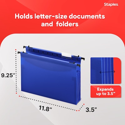 Staples® Hanging File Folder, 3.5" Expansion, Letter Size, Assorted, 5/Pack (TR36330/36330)