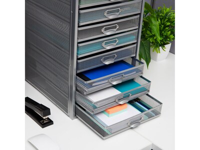 Mind Reader 10-Compartment Metal Mesh File Storage Drawers, Silver (10CABMESH-SIL)