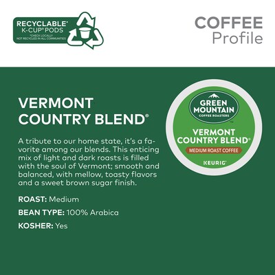 Green Mountain Vermont Country Blend Coffee Keurig® K-Cup® Pods, Medium Roast, 96/Carton (GMT6602CT)