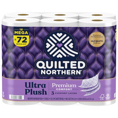 Quilted Northern Ultra Plush 3-Ply Standard Toilet Paper, White, 255 Sheets/Roll, 18 Rolls/Case (876