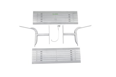 Alpine Industries 4' Galvanized Steel Park Bench with Curved Intermediate Armrest, Silver (ALP4250-4)