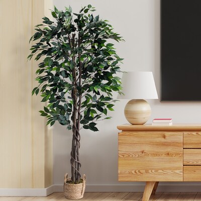 Forever Leaf 72" Artificial Ficus Silk Tree in Wicker Basket (FEV-FIWI72)