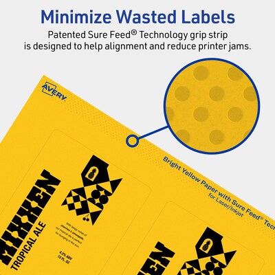 Avery Laser/Inkjet Rectangle Multipurpose Labels, 4" x 3", Bright Yellow, 160/Pack (94252)