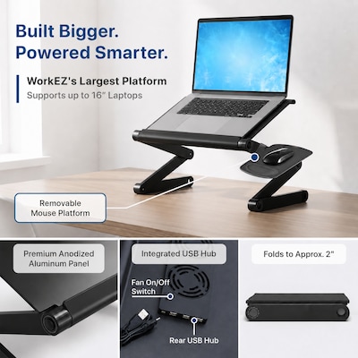 Uncaged Ergonomics WorkEZ Cool 16" Laptop Cooling Stand with 2 Fans, 3 USB Ports, Black (WECB)