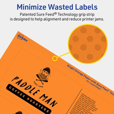 Avery Laser/Inkjet Multipurpose Rectangle Labels, 3" x 7", Bright Orange, 240/Box (94250)