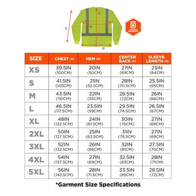 Ergodyne GloWear 8284 High Visibility Long Sleeve T-Shirt, ANSI Type R Class 2, Lime, 5XL (21879)