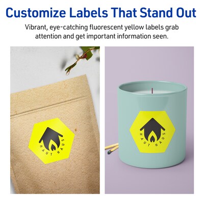 Avery Hexagon Laser/Inkjet Multipurpose Labels, 2-1/2" x 2-57/64", Neon Yellow (60/Pack)