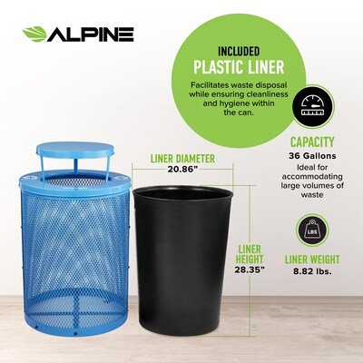Alpine Industries 4460 Steel Mesh Recycling Bin, 36 Gallon, Blue (ALP4460-01-D)