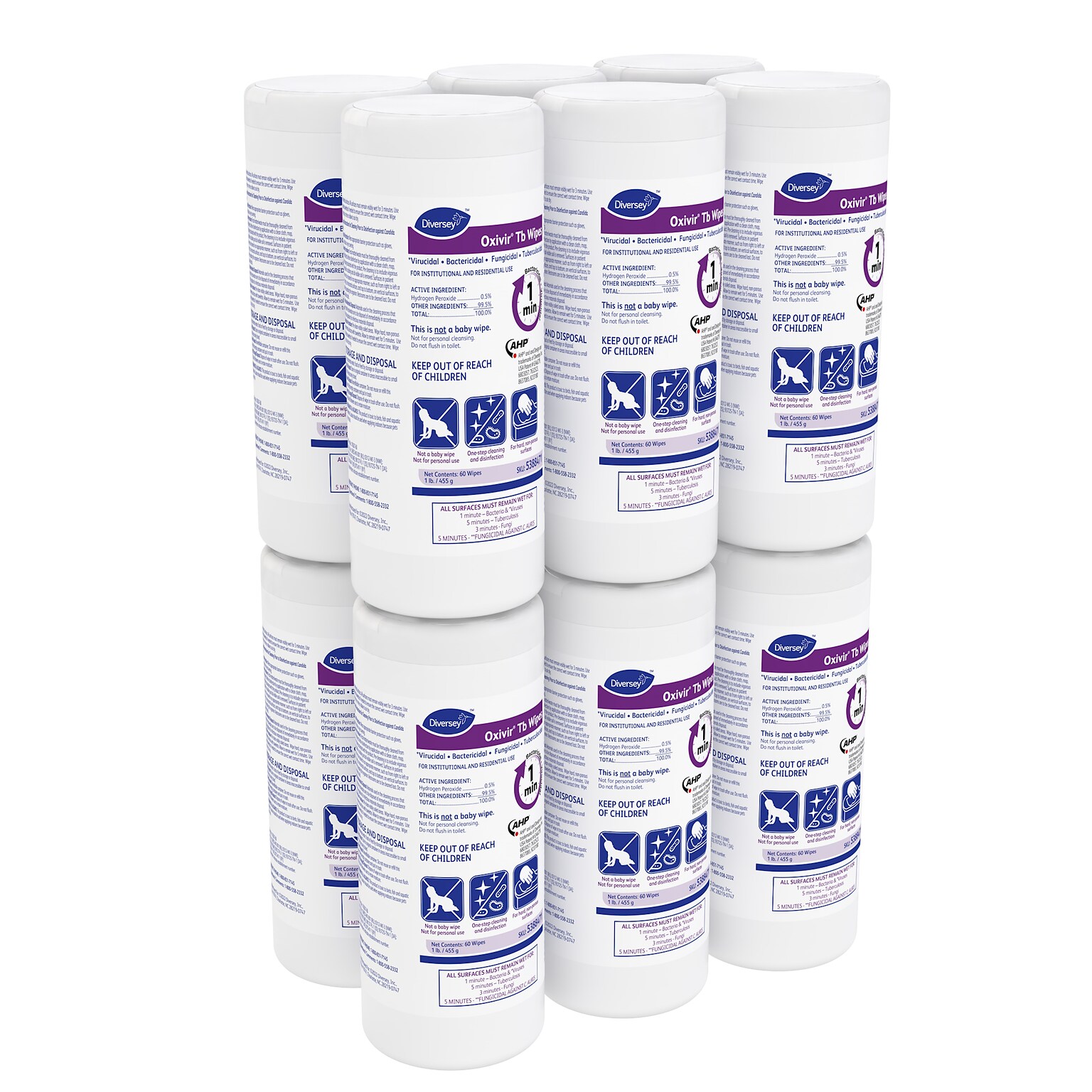 Diversey Oxivir Tb Disinfecting Wipes, 60 Wipes/Container, 12/Carton (5388471)