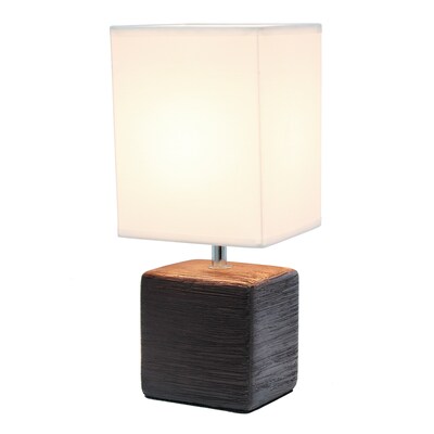 Simple Designs Petite Faux Stone Table Lamp Fabric Shade, Brown with White Shade (LT2072-BWN)