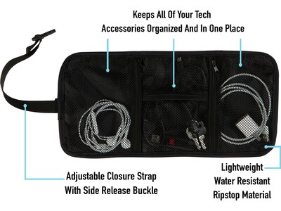 G Force 13.78" Fabric Travel Organizer, Water Resistant, Black (25589)
