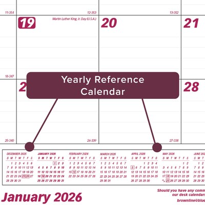 2026 Brownline 22" x 17" Monthly Desk or Wall Calendar, Burgundy/White (C1731)