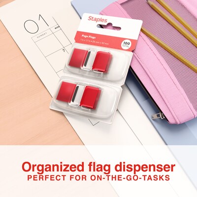 Stickies® 1" Red Flags with Pop-Up Dispenser, 100/Count, 2/Pack