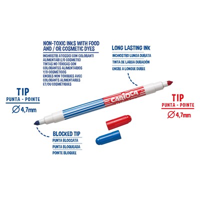 CARIOCA BiColor Washable Kids Markers, Twin Tip, Assorted Colors, 6/Pack, 2/Bundle (CRA42269-2)