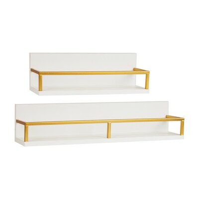 Mind Reader 2 Metal Floating Shelves, 4" x 4" x 18", White/Gold (MDG2SH-WHT)