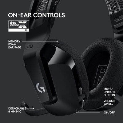 Logitech G Series G733 Wireless Over-the-Ear Gaming Headset, Black (981-000863)