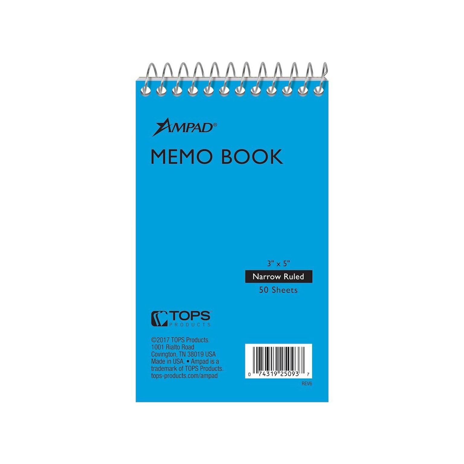 Ampad Memo Pads, 3 x 5, Narrow Ruled, 50 Sheets, Assorted Colors, Each (25-093)