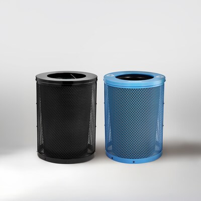 Alpine Industries 4460 Steel Mesh Trash & Recycling Bin Combo with Flat Lid and Liner, 36 Gallon, Black/Blue (ALP4460-01-E)