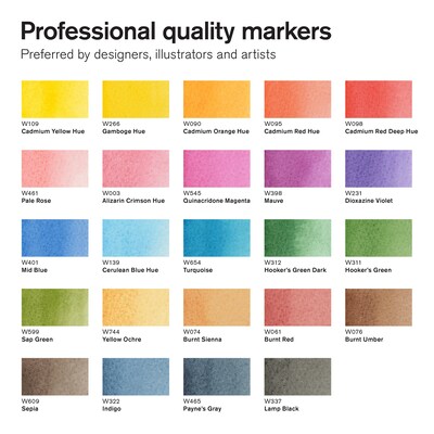 Winsor & Newton Promarker Dual-Tip Watercolor Alcohol Based Marker, Basic Collection, 24/Pack (WNX0290171)