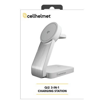 cellhelmet Magnetic 3-in-1 Qi Charging Stand with Charging Cable, 15W, 3-ft., White (PW-216)