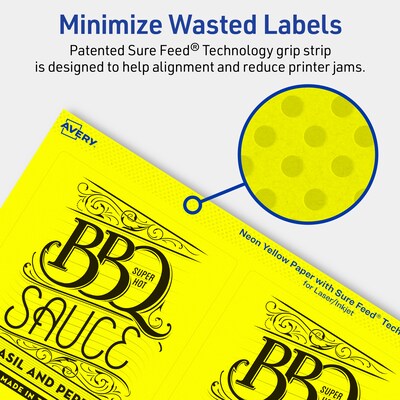 Avery Laser/Inkjet Rectangle Multipurpose Labels, 4.75" x 3.75", Neon Yellow, 80/Pack (94254)