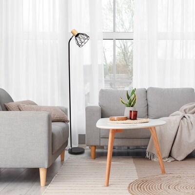 Simple Designs Farmhouse Fusion 55.91" Floor Lamp with Round Shade, Black (LF2019-BLK)