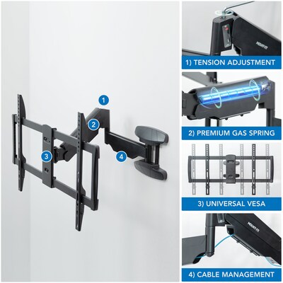 Mount-It! Full Motion TV Wall Mount with Gas Spring Arm For 37" to 80" Screens, 88lbs Max. (MI-445)