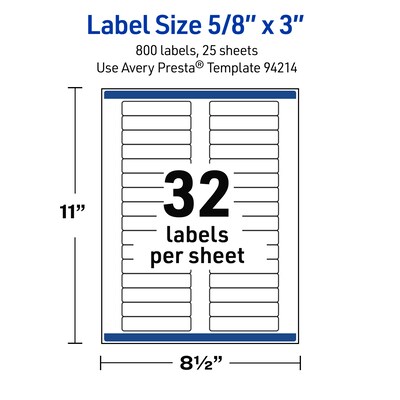 Avery Waterproof Rectangle Laser Multipurpose Labels, 5/8" x 3", White, 800/Pack (19479399229)