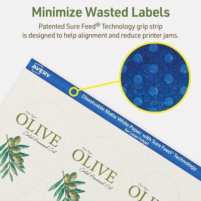 Avery Dissolvable Oval Multipurpose Labels, 4.25" x 2.5", Off-white, 30/Pack (94058)