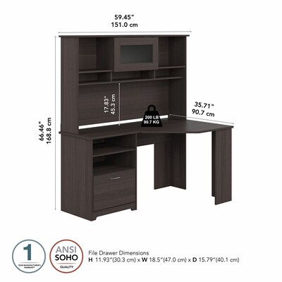 Bush Furniture Cabot 60"W Corner Desk with Hutch, Heather Gray (CAB008HRG)