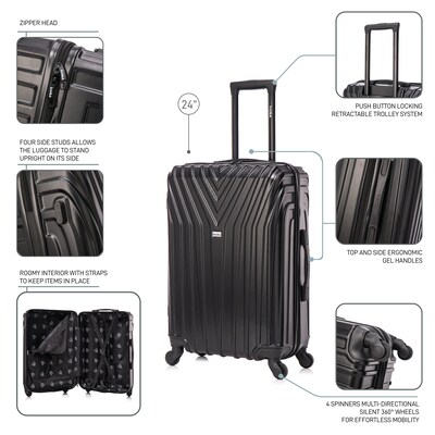 InUSA Vasty 26.37" Hardside Suitcase, 4-Wheeled Spinner, TSA Checkpoint Friendly, Black (IUVAS00M-BLK)