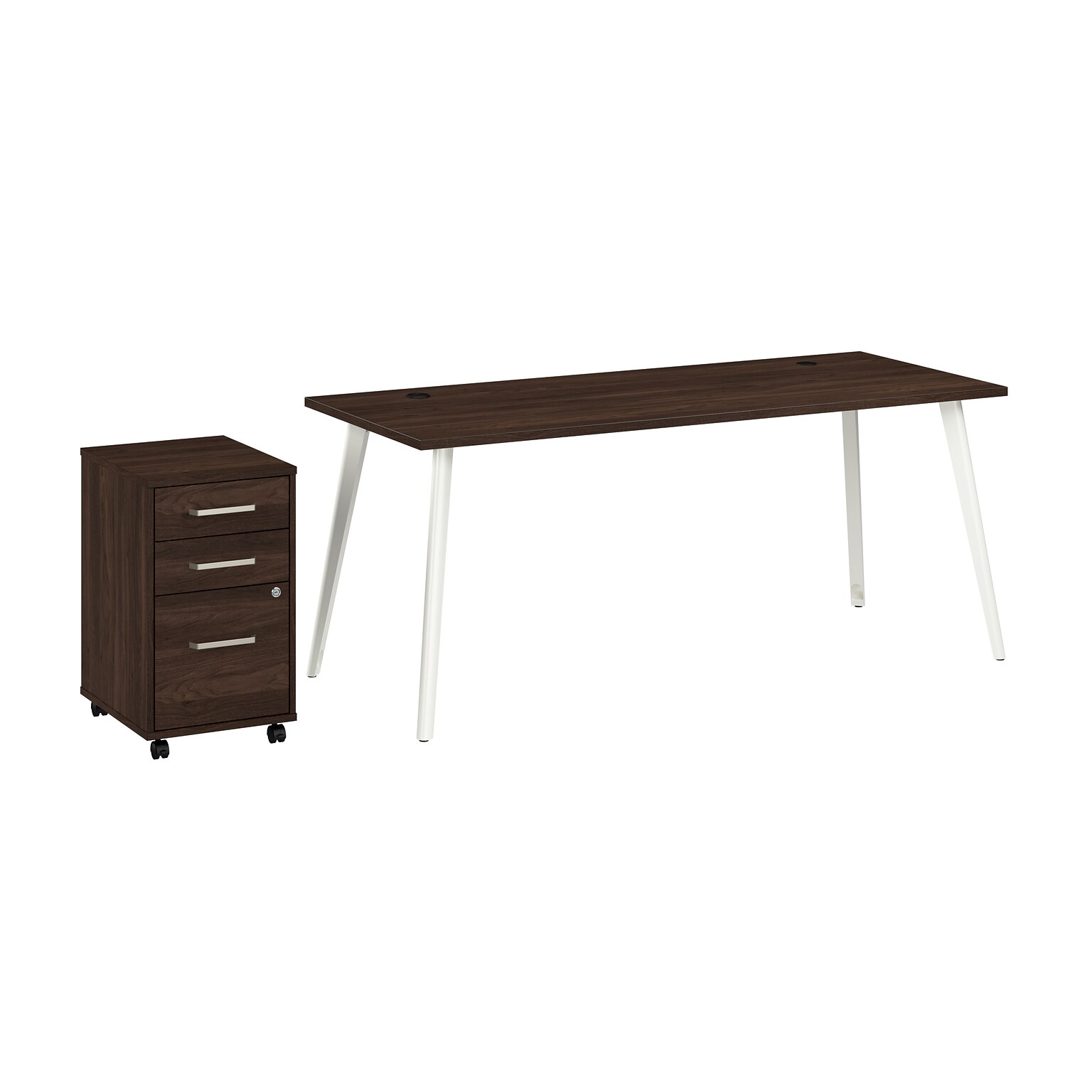 Bush Business Furniture Vista 72W Desk with 3 Drawer Mobile File Cabinet, Black Walnut (VST001BWSU)