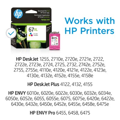 HP 67XL Tri-Color High Yield Ink Cartridge (3YM58AN#140), print up to 200 pages
