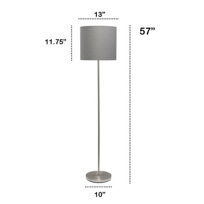Creekwood Home Vista 57" Contemporary Classic Brushed Nickel Floor Lamp, Gray Shade (CWF-3005-GY)