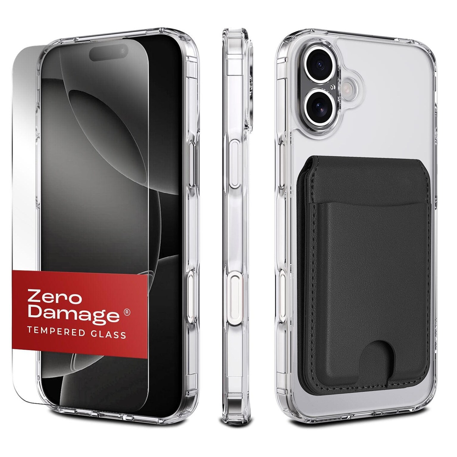 SaharaCase Classic Series Case and Tempered Glass Kit with MagSafe Wallet Bundle for iPhone 16 Plus, Clear/Black, (CP00664)
