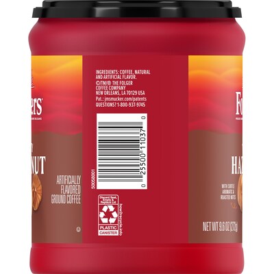 Folgers Toasty Hazelnut Ground Coffee, 9.6 oz. Canister(2550011037)