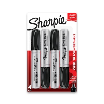 Sharpie King Size Permanent Markers, Chisel Tip, Black, 4/Pack (15661)