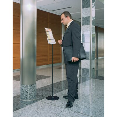Durable INFOBASE Sign Holder, 8.5" x 11", Freestanding, Vertical/Horizontal, Front Loading, Anthracite Grey (5589-57)