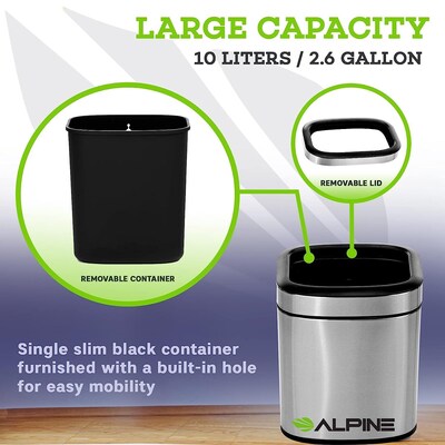Alpine Industries Stainless Steel Trash Can with Liner, 2.6 Gallon (ALP470-10L)