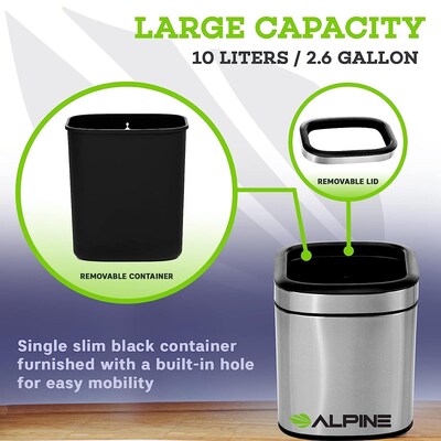 Alpine Industries Stainless Steel Indoor Trash Can with Liner, 2.6 Gallon, Silver (470-10L)