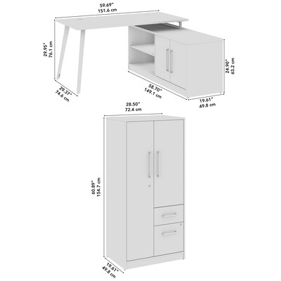 Bush Business Furniture Vista 60"W L Shaped Desk with Low Storage Cabinet and Wardrobe, Natural Elm (VST010NE)