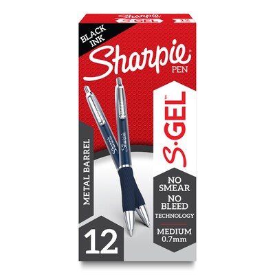 Sharpie S-Gel Retractable Midnight Blue Metal Barrel Gel Pen, Medium Point, Black Ink, Dozen (215365