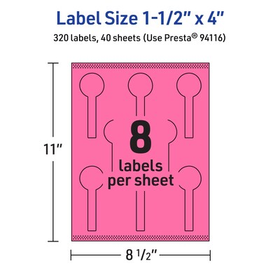 Avery Lollipop Laser/Inkjet Multipurpose Labels, 1.5" x 4", Bright Pink (320/Box)