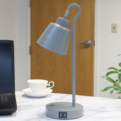 Simple Designs Sleek Essentials LED Desk Lamp, 16", with USB Ports, Gray (LD1073-GRY)